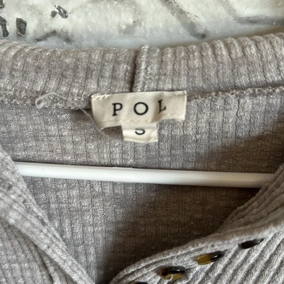 Gray and Cream Hooded Henley Shirt - Picture 2 of 7